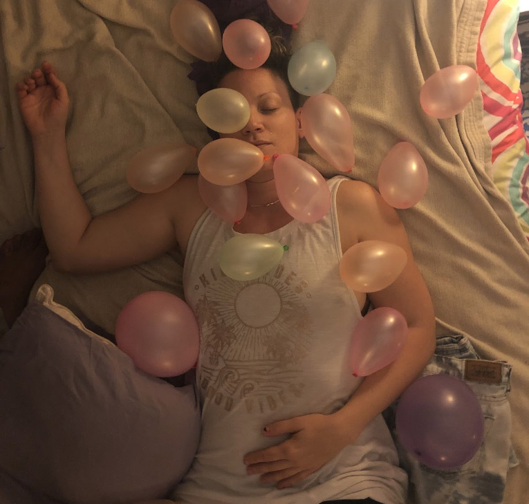 woman with balloons